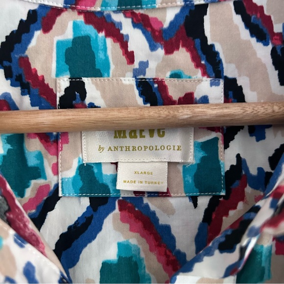 Anthropologie Maeve The Bettina Tiered Maxi Shirt Dress Sz XL Geometric Print - Picture 5 of 12